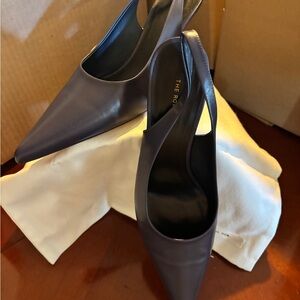 The Row Dark Purple Heeled Slingbacks